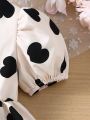 Infant Girls' Elegant Square Neckline Puff Sleeve Princess Dress With Heart Print For Summer