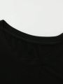 Plus Size Casual T-Shirt, Women'S Portrait & Letter Print Short Sleeve Tee Shirt Round Neck Stretch Top