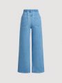 SHEIN Teen Girls' Elastic Waist Sun Moon Star Print Denim Jeans, Water Washed Comfortable Casual Fashionable Style