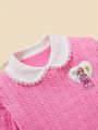 SHEIN X Cardcaptor Sakura Tween Girls Long Sleeve Sweater With Doll Collar, Heart & Patched Detail