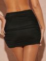 Mienne Rhinestone Trim Ruched Mini Skirt