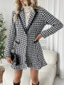 SHEIN Privé Houndstooth Patterned Blazer With False Pockets