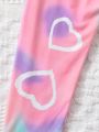 3pcs/Set Young Girls' Comfortable Tie Dye Heart & Butterfly Print Leggings With Elastic Waist, Suitable For Spring And Autumn