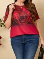 Plus Size Women'S Short Sleeve Rose T-Shirt