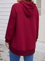 SHEIN LUNE Plus Size Solid Color Hooded Sweatshirt With Pocket And Drawstring