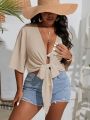 SHEIN Swim Vcay Plus Solid Tie Front Kimono