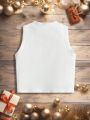 Little Girls' Round Neck Sleeveless Top With Slogan Print