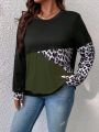 SHEIN LUNE Plus Leopard Print Colorblock Sweatshirt