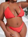 SHEIN Swim SXY Plus Size Halter Neck Ring Detail Two-piece Swimsuit