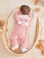 SHEIN Baby Girls' Cute Pink Polka Dot Hooded Jumpsuit