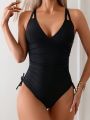 Women's Solid Color Hollow Out Back One Piece Swimsuit