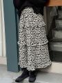 FRIFUL Women's Leopard Print Black & White Long Skirt