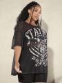 SHEIN CURVE+ Plus Size Printed Round Neck Casual Mesh Short Sleeve T-shirt