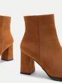 SHEIN BIZwear Side Zipper Chunky High Heel Ankle Boots