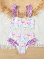 Young Girl Flamingo & Fruit Printed Swimsuit Set