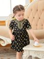 Baby Girls' Elegant Gold Polka Dot Print Dress