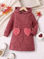 Young Girl Heart Patched Hooded Dress