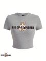 Hunows Cropped Slim Fit T-Shirt With Round Neckline