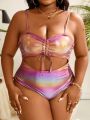 SHEIN Swim SXY Plus Size Women'S Gradient Metallic Fabric One-Piece Swimsuit