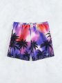 SHEIN Men'S Tropical Printed Tie Dye Drawstring Waist Beach Shorts