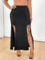 PUNK Plus Size Women's Jacquard Bandage Double High Slit Skirt