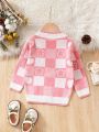 Little Girls' Floral Heart Pattern Plaid Cardigan Sweater