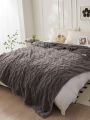 1pc 3d Embossed Solid Color Single Layer Coral Fleece All Seasons Blanket For Sofa Cover