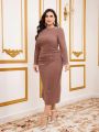 SHEIN Modely Plus Size Diamond Decorated Long Sleeve Dress