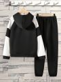 SHEIN Kids SPRTY Tween Boy Two Tone Raglan Sleeve Hoodie & Sweatpants