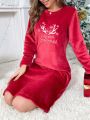 Christmas Embroidery Flannel Night Dress