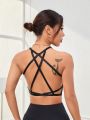 Yoga High Street Ladies' Solid Color Hollow Out Back Cross Straps Sports Tank Top