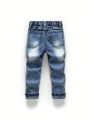 Young Boys' New Casual Stylish Distressed Water-Washed Skinny Jeans