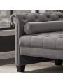 82 Inch End of Bed Bench with 2 Pillows Rolled Armed Ottoman Bench Velvet Bench Button Tufted Sofa Bench Upholstered Bench for Entryway, Living Room and Window