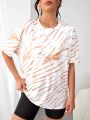 SHEIN Tie Dye Drop Shoulder Sports Tee