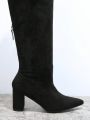 Solid Pointed Toe Chunky Heel Over-the-Knee Boots