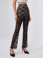 ChaKiva Latrell Luxe Collection High Waist Lace Flare Leg Pants