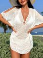 SHEIN Swim Chicsea Ladies' Solid Color Hollow Out Cover Up