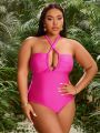 SHEIN Swim SXY Plus Size Women's Cross Halter Strap One-Piece Swimsuit