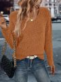 SHEIN LUNE Solid V Neck Drop Shoulder Sweater