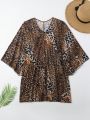 SHEIN Swim Vcay V-Neck Leopard Print Swimsuit Cover Up With Random Printed Pattern