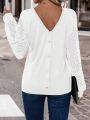 Women's Mesh Sleeve V-neck Blouse With Patchwork Design