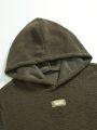 Manfinity Homme Men Letter Patched Kangaroo Pocket Teddy Hoodie