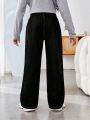 SHEIN Kids Cooltwn Girls' Casual Everyday Wide Leg Pants With Oblique Lines