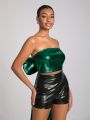 SHONTAY RACQUEL Solid Color Backless Tube Top With Oversized Bow