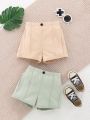 SHEIN Baby Boy's Gentleman Casual Simple Comfortable Solid Color Elastic Waist Shorts 2pcs/Set