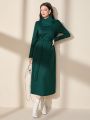 SHEIN Mulvari Turtleneck Raised Flower Pattern Long Sleeve Elegant Dress