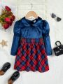 SHEIN Kids QTFun Girls' (little) Plaid Patchwork Bubble Sleeve Dress