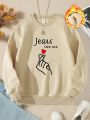 1pc Fashionable Casual Round Neck Fleece Sweatshirt With Letter Print For Tween Girls