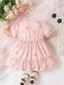 Baby Girls' New Elegant Vintage Style Cute Loose Comfortable Elastic Waist Short Sleeve Floral Dress For Summer