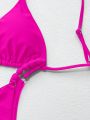 SHEIN Swim SXY Solid Color High Cut Triangle Cup Bikini Swimsuit Set